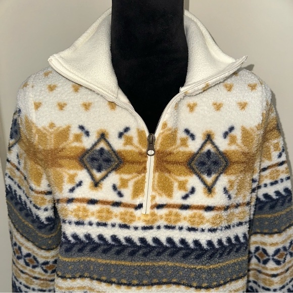 LL BEAN Women’s Ivory Nordic Aztec Print Fleece 1/4 Zip Pullover -  Size S - Picture 2 of 7